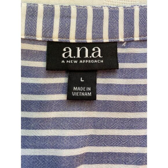 A.N.A. Women's Striped V-Neck Blouse Size L Casual Lightweight Hi Low Hem Flowy - Picture 3 of 10